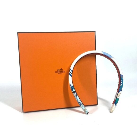 HERMES Elsa hair accessories hair band headband Katyusha silk White/blue - Picture 1 of 14